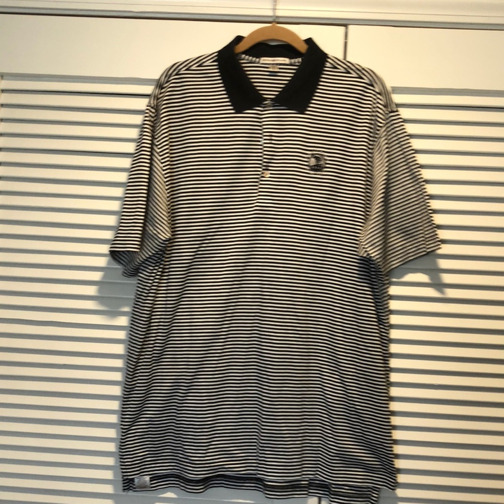 Peter Millar golf shirt size XL. Black and white striped.  Like new!